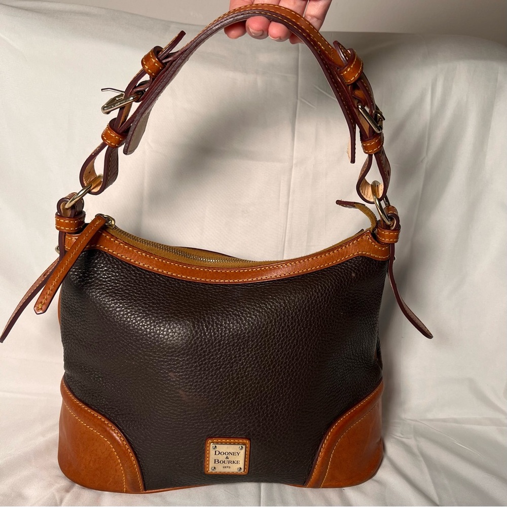 Dooney & Bourke Vintage Black Brown Pebble Leather Hobo Shoulder Bag